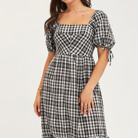 Check Midi Dress Short Sleeve Evening