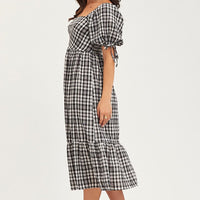 Check Midi Dress Short Sleeve Evening
