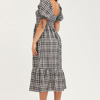 Check Midi Dress Short Sleeve Evening