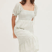 Check Midi Dress Short Sleeve Evening