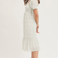 Check Midi Dress Short Sleeve Evening