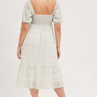 Check Midi Dress Short Sleeve Evening