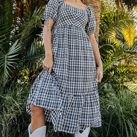 Check Midi Dress Short Sleeve Evening