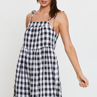 Check Midi Dress Sleeveless Tie Shoulder