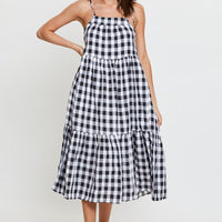 Check Midi Dress Sleeveless Tie Shoulder