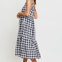 Check Midi Dress Sleeveless Tie Shoulder