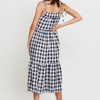Check Midi Dress Sleeveless Tie Shoulder