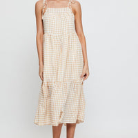 Check Midi Dress Sleeveless Tie Shoulder