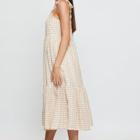 Check Midi Dress Sleeveless Tie Shoulder