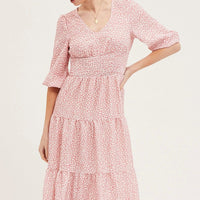 Geo Print Maxi Dress Long Sleeve V Neck