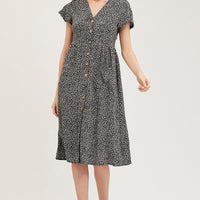 Geo Print Pocket Front Button Midi Dress