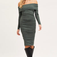 Green Dress Off Shoulder Midi