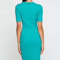 Green Dress Short Sleeve Midi Collared Knit