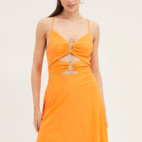 Orange A Line Dress Midi