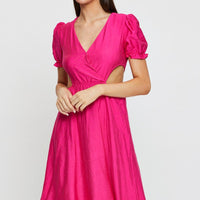 Pink Midi Dress Short Sleeve V Neck