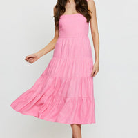 Pink Tiered Dress Midi