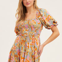 Print Dress Puff Sleeve Maxi