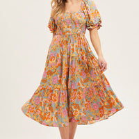 Print Dress Puff Sleeve Maxi