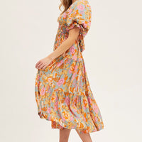 Print Dress Puff Sleeve Maxi