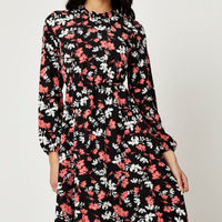 Print High Neck Floral Midi Dress