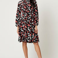 Print High Neck Floral Midi Dress