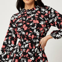Print High Neck Floral Midi Dress