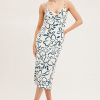 Print Linen Slip Midi Dress