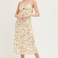Print Linen Slip Midi Dress