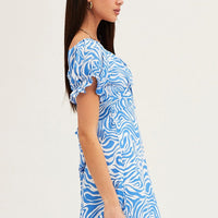 Print Midi Dress Short Sleeve Evening