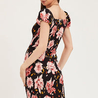 Print Shirred Midi Dress