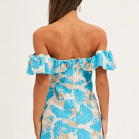 Print Volume Off Shoulder Jacquard Mini Dress