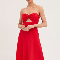 Red Bandeau Dress Sleeveless Midi Sweetheart