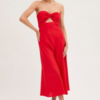 Red Bandeau Dress Sleeveless Midi Sweetheart