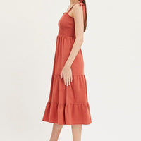 Brown Maxi Dress Sleeveless Tie Shoulder Square Neck