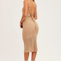 White Dress Sleeveless Midi Knit