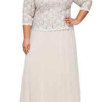 Plus Long Gown with Sequin Lace Bodice & Chiffon Skirt