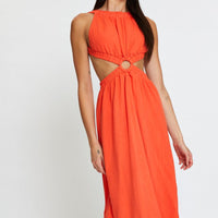 Orange Midi Dress Sleeveless