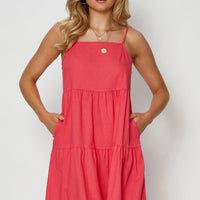 Pink Midi Dress Square Neck