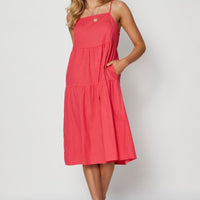 Pink Midi Dress Square Neck