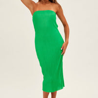 Green Midi Dress Bandeau Plisse