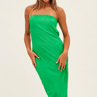 Green Midi Dress Bandeau Plisse