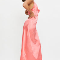 Brown Tie Front Satin Midi Dress