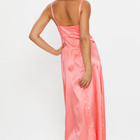 Brown Tie Front Satin Midi Dress