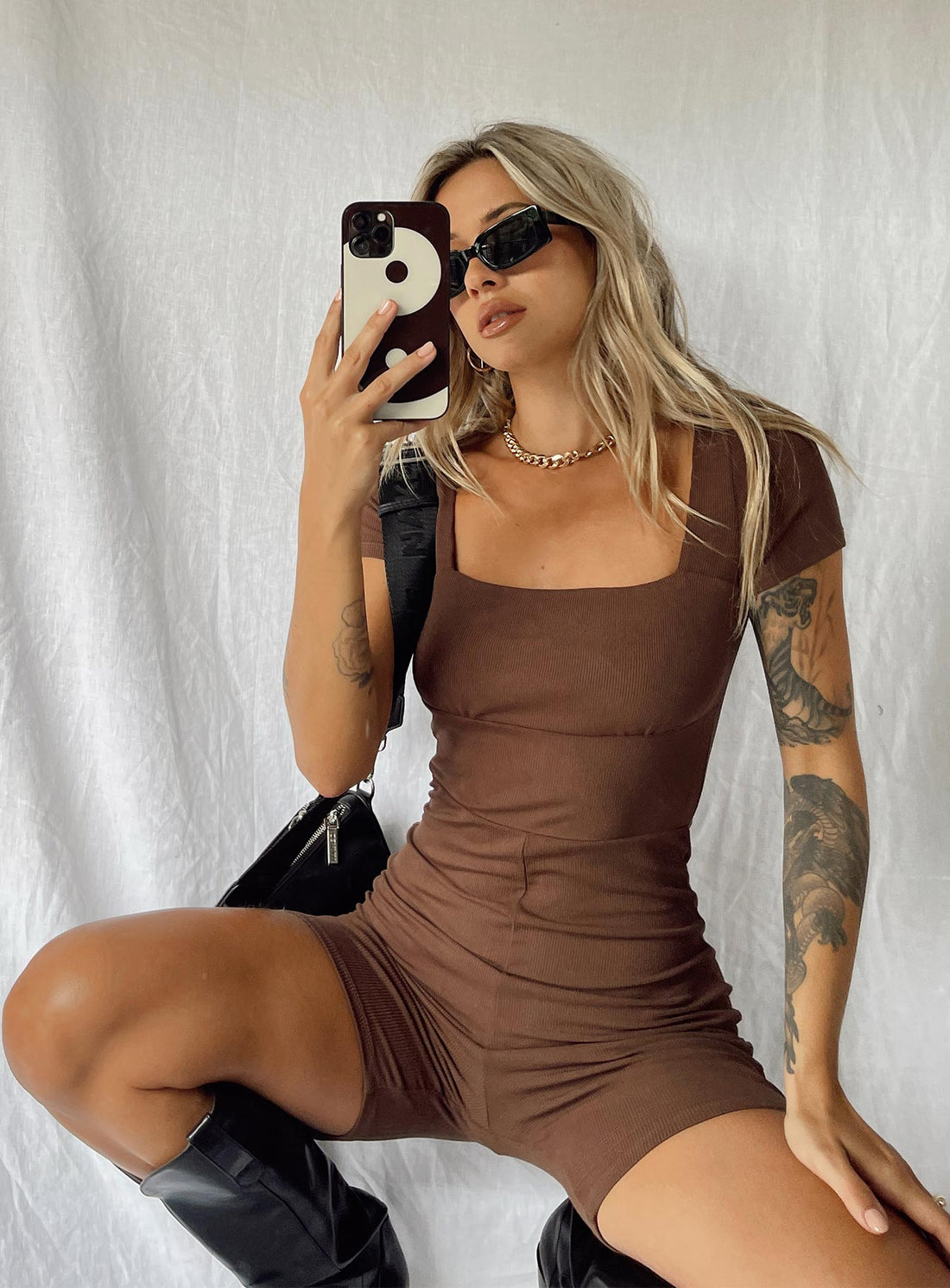 Sara Short Sleeve Romper Brown