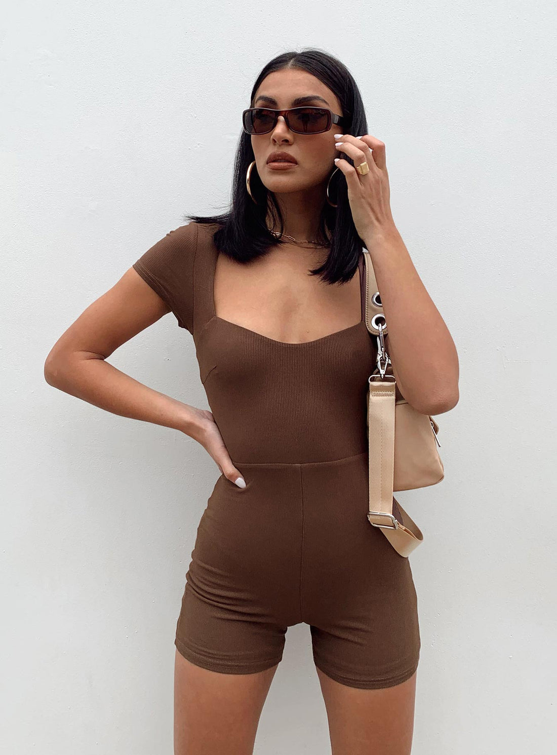 Nolan Short Sleeve Romper Brown