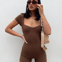 Nolan Short Sleeve Romper Brown