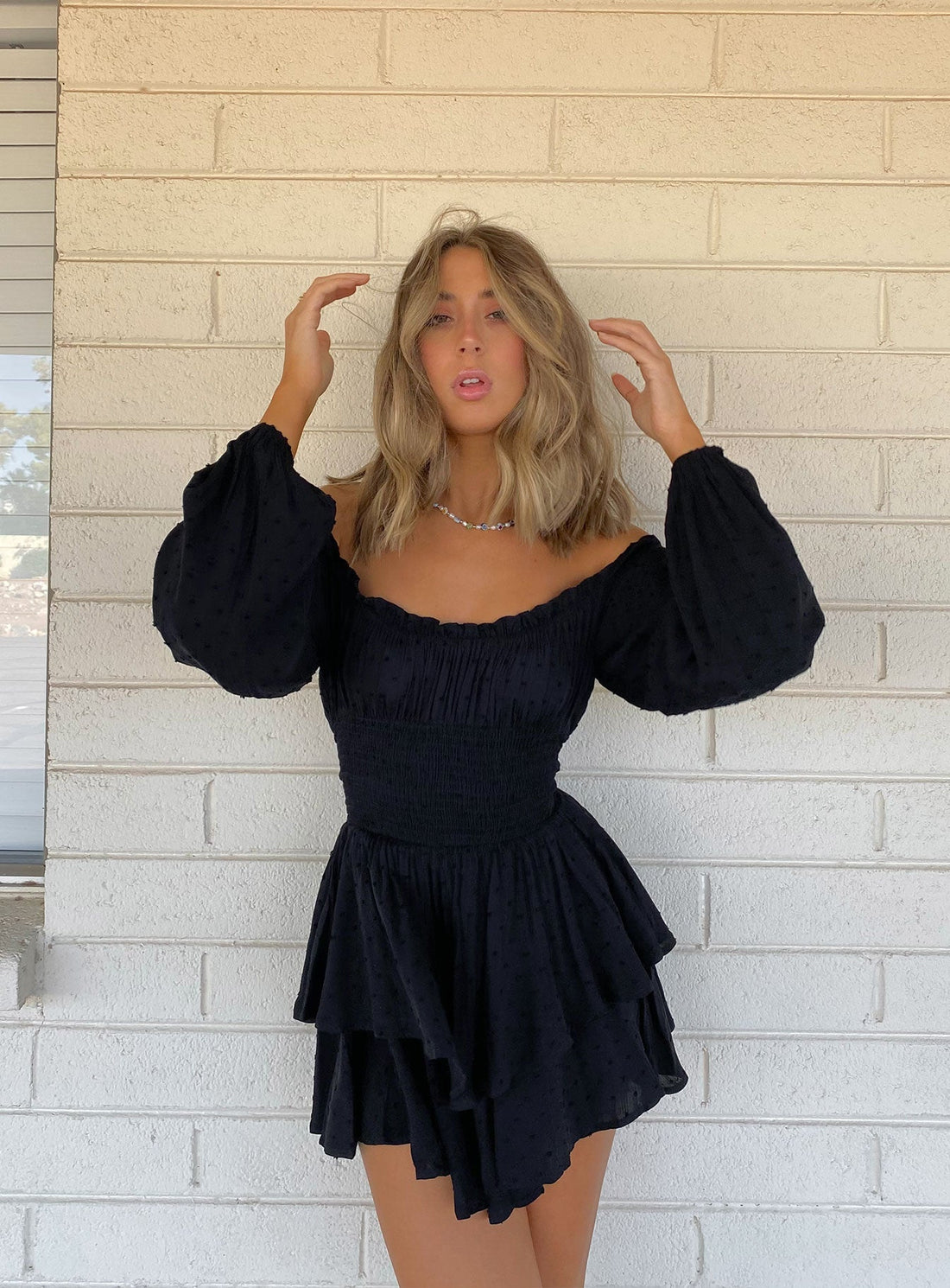 The Love Galore Long Sleeve Romper Black