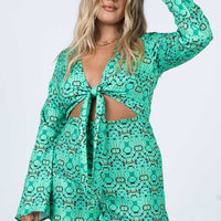 Remi Tie Front Romper Green