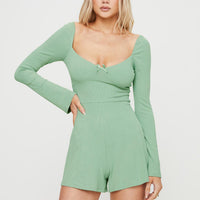 Victorine Long Sleeve Romper Sage