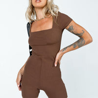 Sara Short Sleeve Romper Brown